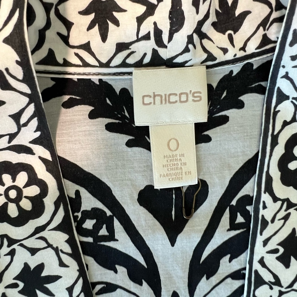 Chico’s Kimono Top in Black/White Pattern Cotton Silk Lightweight - Picture 5 of 8